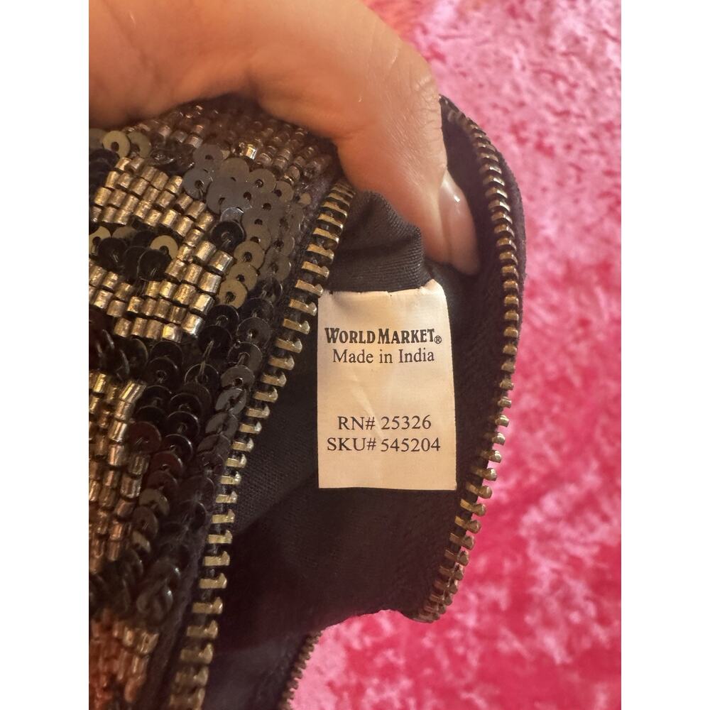 World Market Sequin Beaded Clutch Black Gold Cheetah Glam Fancy Velvet - Picture 7 of 7